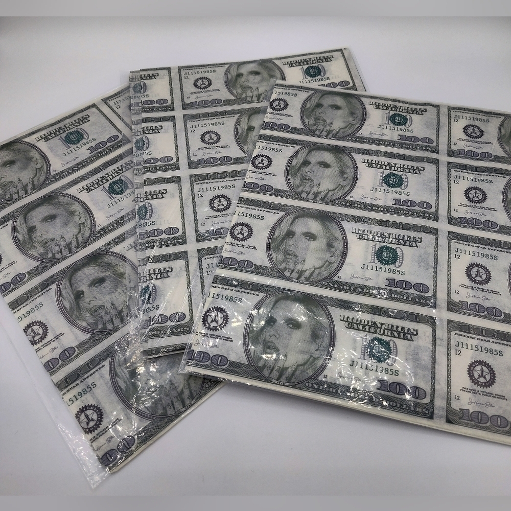 Jeffree Star Money Print Tissue Paper Set of Three (3) Sheets 29.5 x 19.8 Rare